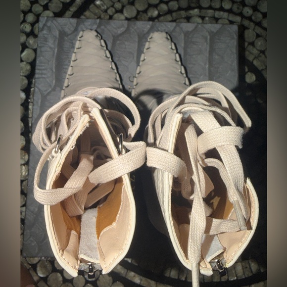 Azalea Wang “Sniper” Croc-Embossed Lace-Up Stiletto Boot in Beige - Picture 8 of 11